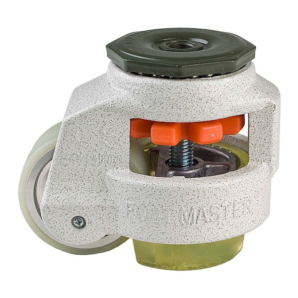 Leveling Caster, 63 mm Polyurethane Wheel, 1/2-13 Stem, Swivel, 550 kg Cap, PU Foot Pad, Ivory